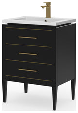 Celios Bathroom Vanity, Black with Brass Trim, 24", Single Sink, Freestanding