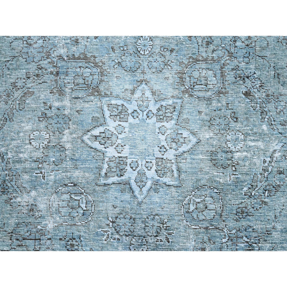 Medium Turquoise Pure Wool Hand Knotted Vintage Persian Tabriz Rug 7'1"x10'7"