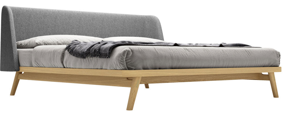 Haru Queen Bed, Andorra Wool and Natural Oak
