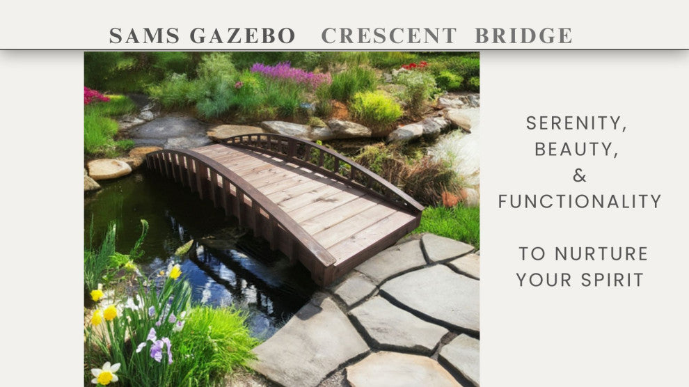 SamsGazebos Japanese Crescent Wood Garden Bridge 8 ft