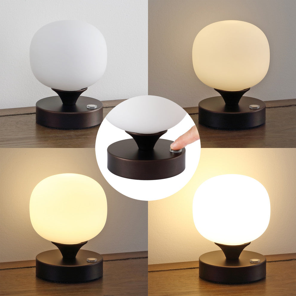 Owen 6.13" Bohemian Farmhouse Iron Rechargeable Integrated LED Table Lamp, Black