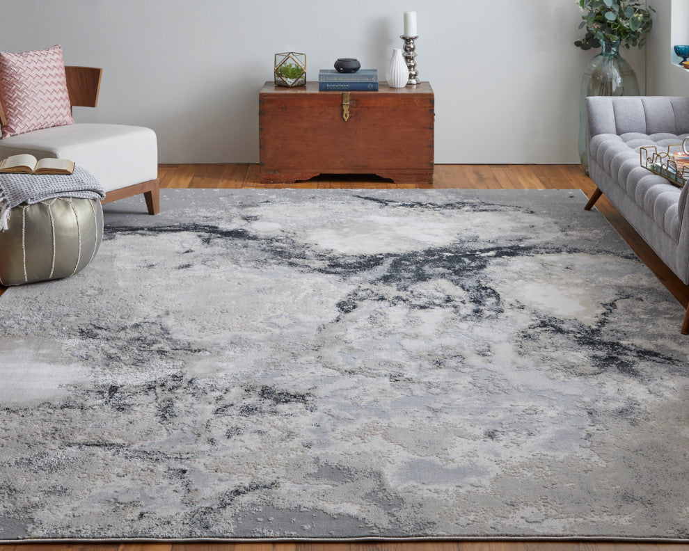 Oria Industrial Abstract Area Rug, Gray/Ivory, 8'x10'
