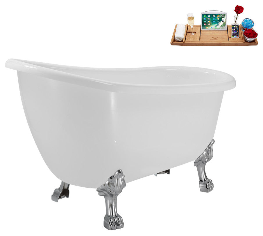 53'' Streamline N488CH-IN-BGL Soaking Clawfoot Tub and Tray With Internal Drain