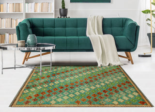 Balochi Timmy Turquoise/Orange Rug, 4'2x6'0