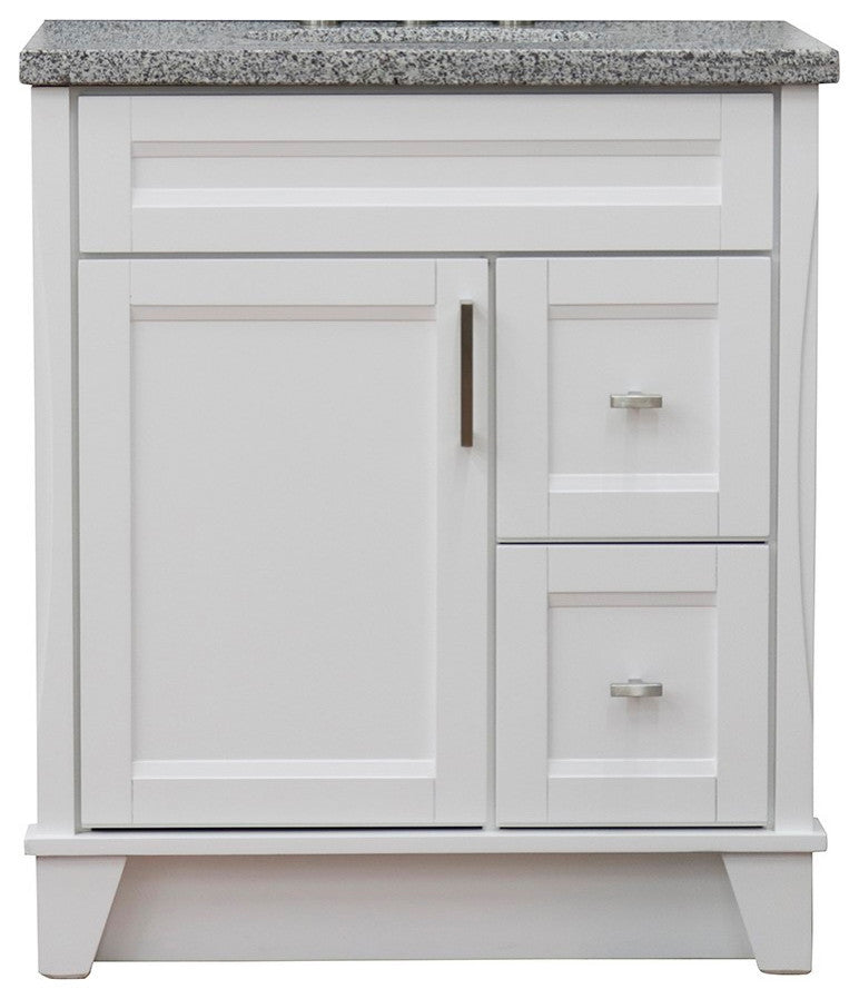 31" Single Sink Vanity, White Finish With Gray Granite With Oval Sink