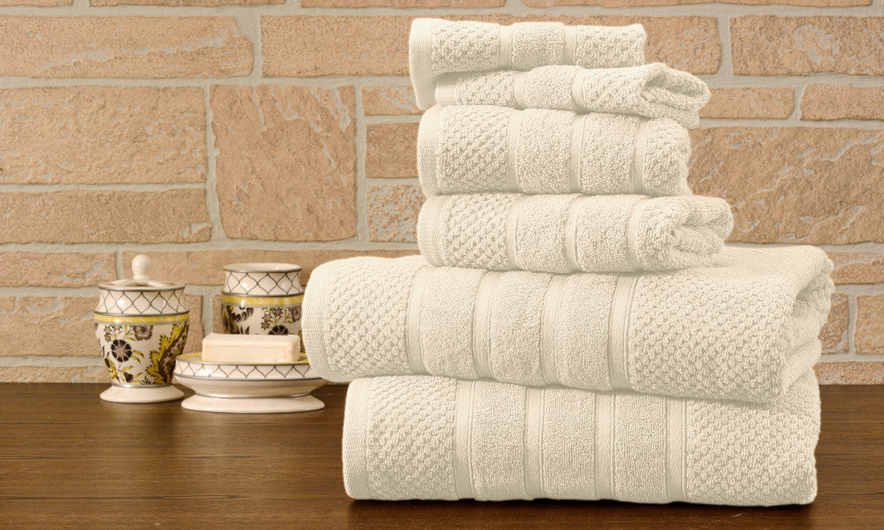 Bibb Home 6pc Oversized Solid Towel Set, Popcorn Ivory