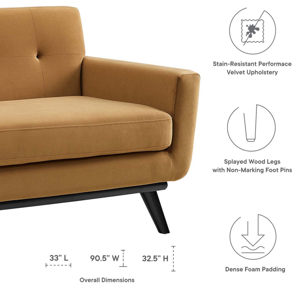 Sofa, Brown, Velvet, Modern, Mid Century Living Hotel Lounge Cafe Lobby