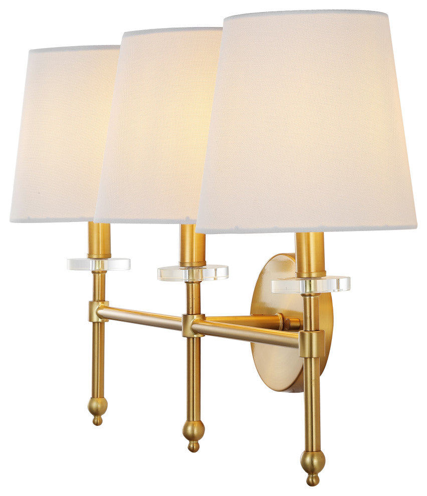 Olivia Modern Midcentury Iron LED Vanity, Brass Gold, 3-Light
