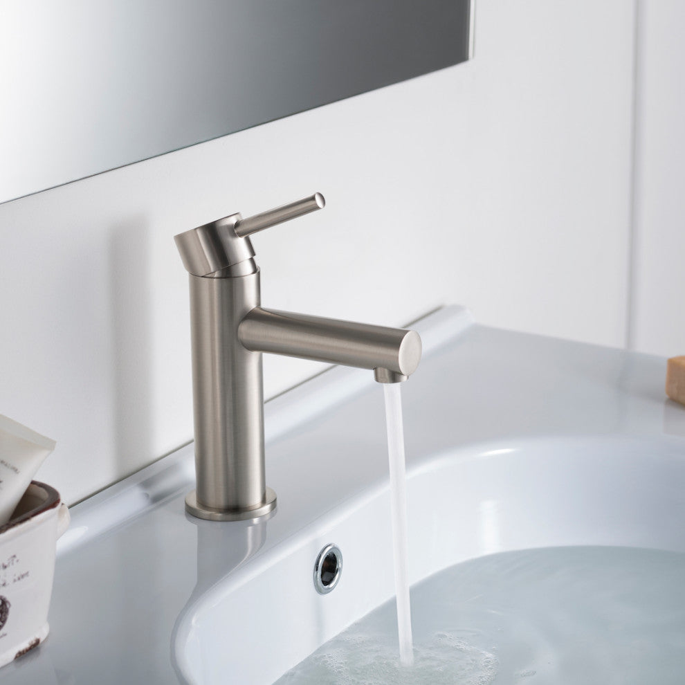 Blossom Brass Round Single Handle Bathroom Vanity Sink faucet, Brush Nickel W/ P