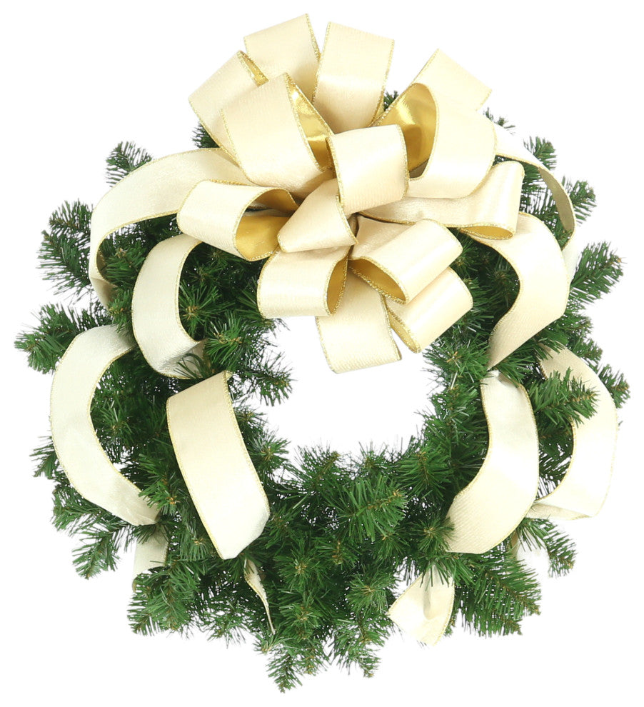 22" Wreath With A Cream Bow.