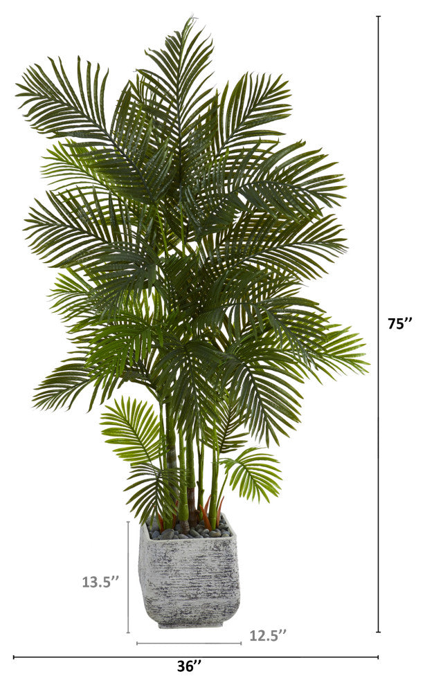 75" Areca Palm Artificial Tree, White Planter