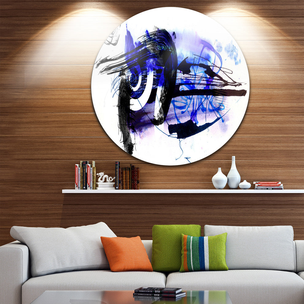Blue Stain Abstract, Modern Abstract Art Disc Metal Wall Art, 23"