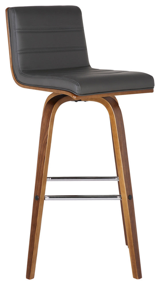 30" Gray Brown Faux Leather Solid Wood Low Back Bar Height Swivel Bar Chair