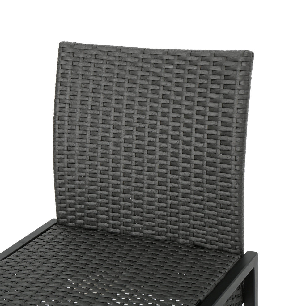 GDF Studio Conrad Outdoor Patio Gray Wicker Barstools, Set of 2