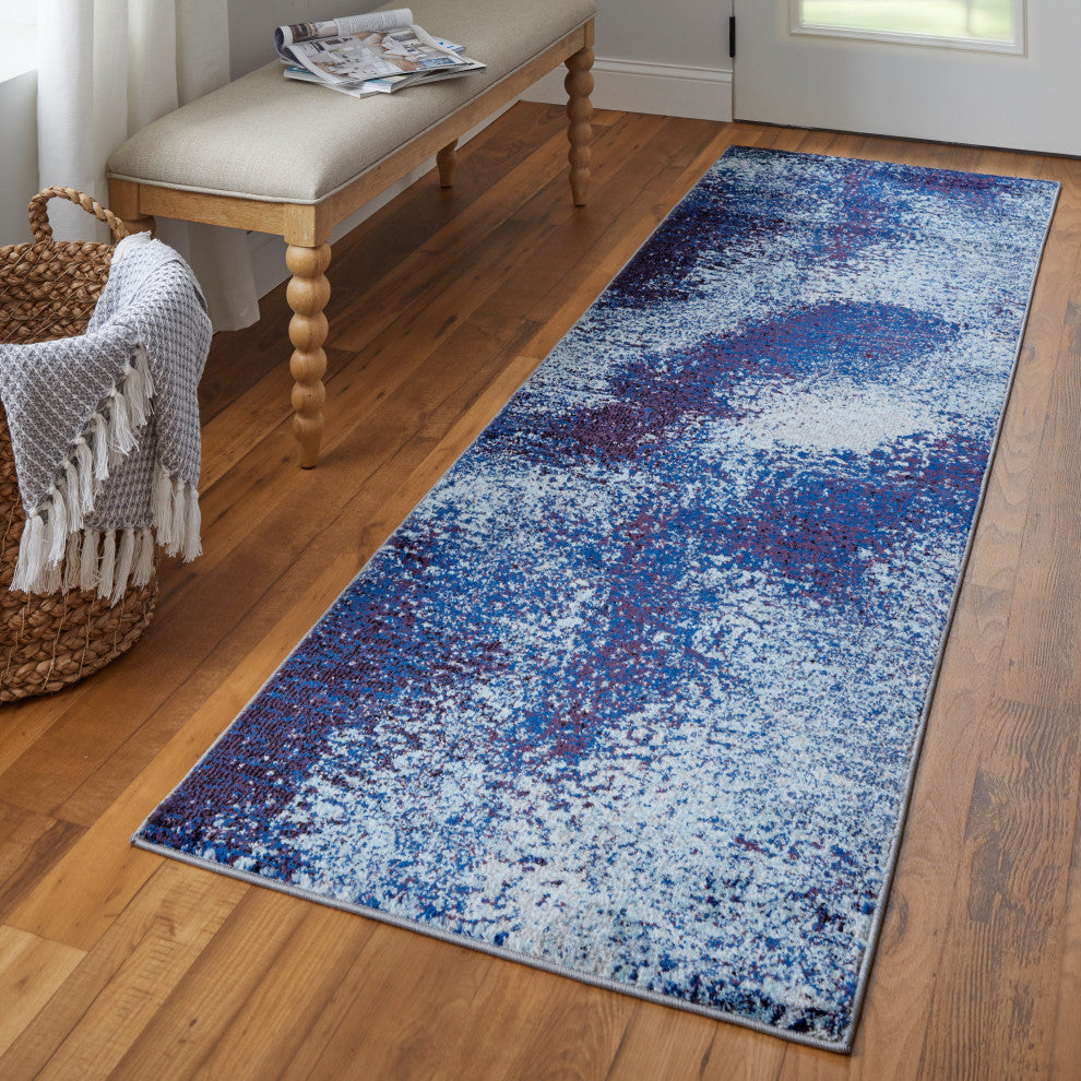 Weave & Wander Adelmo Abstract Contemporary Rug, Blue/Purple, 2'8"x10'