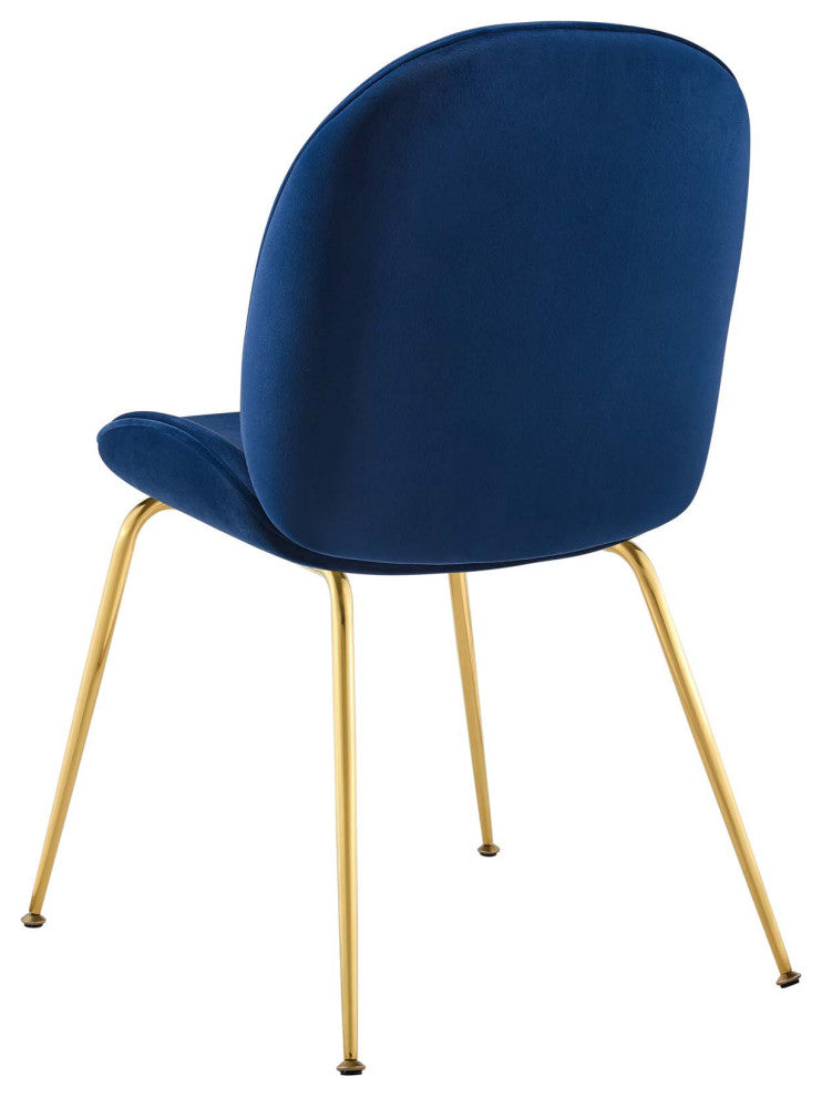 Contemporary Dining Room Side Dining Chair, Velvet Stainless Metal, Navy Blue