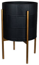 Black Geo Texture Metal Planter With Bronze Stand