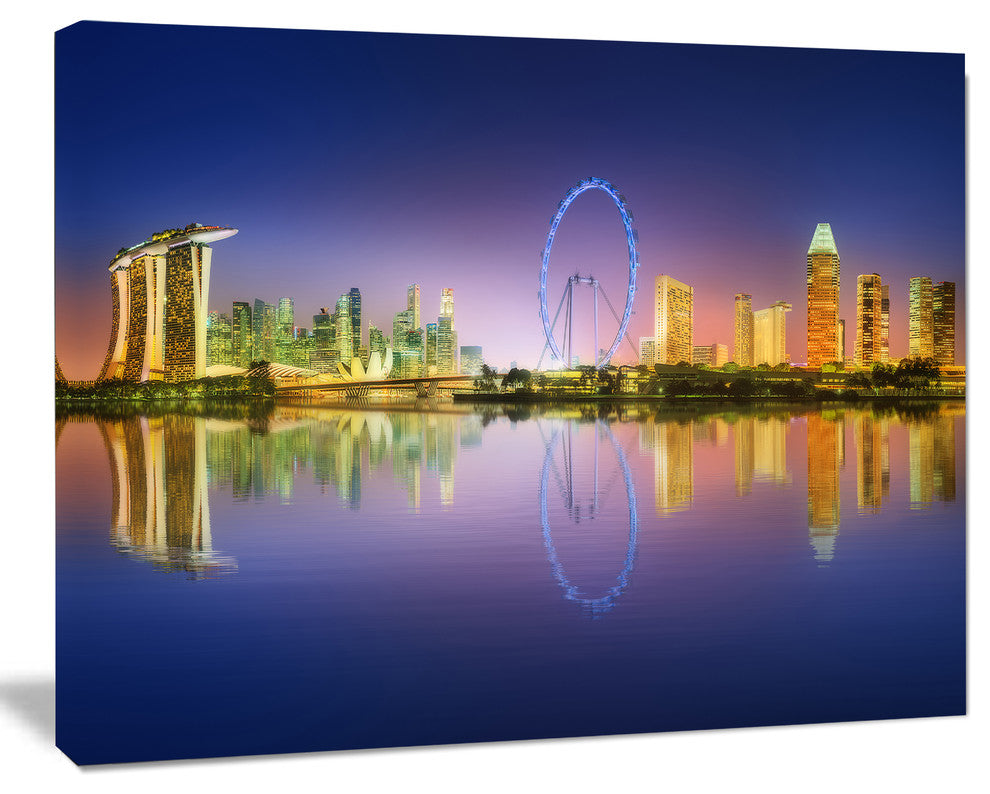 Singapore Skyline and Blue Sky, Cityscape Canvas Art Print, 20"x12"