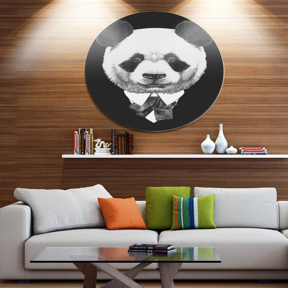 Funny Panda In Suit And Tie, Modern Animal Round Wall Art, 11"