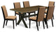 X677La147-7, 7-Piece Dining Set Jacobean Table Top and 6 Linen Fabric Chairs
