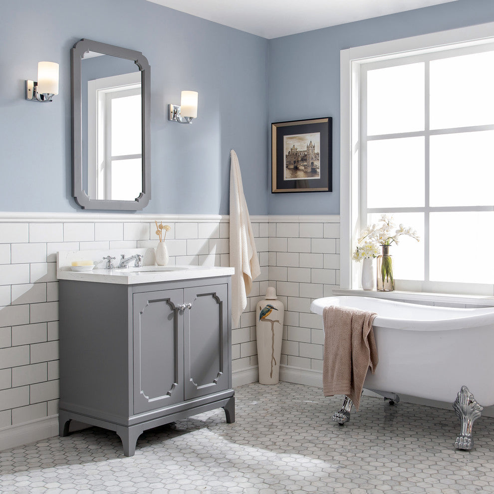 30" Wide Cashmere Gray Single Sink Quartz Carrara Bathroom Vanity