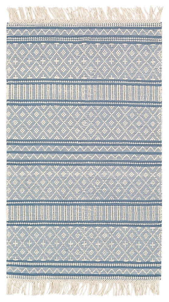 Surya Farmhouse Tassels FTS-2300 Bohemian Area Rug, Denim, 6' x 9' Rectangle