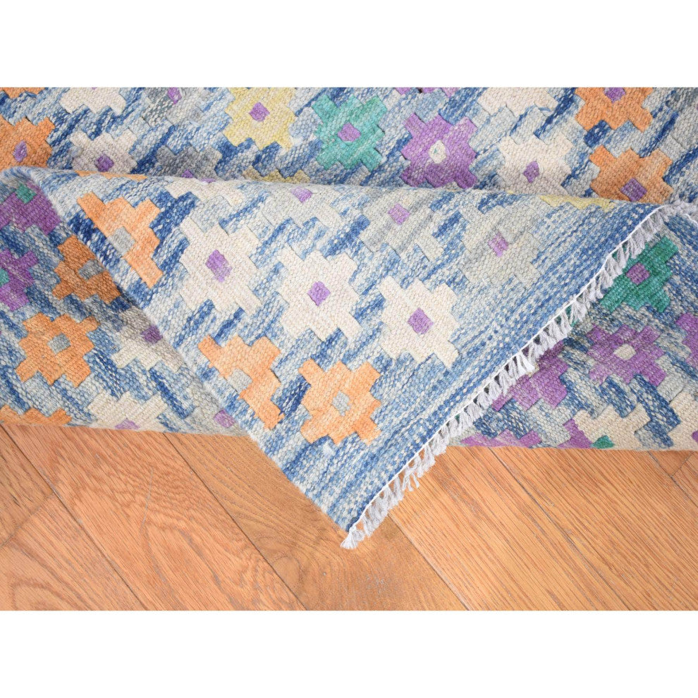Gray Afghan Kilim with Geometric Design Multicolor Flat Weave Rug 10'3" x 13'2"