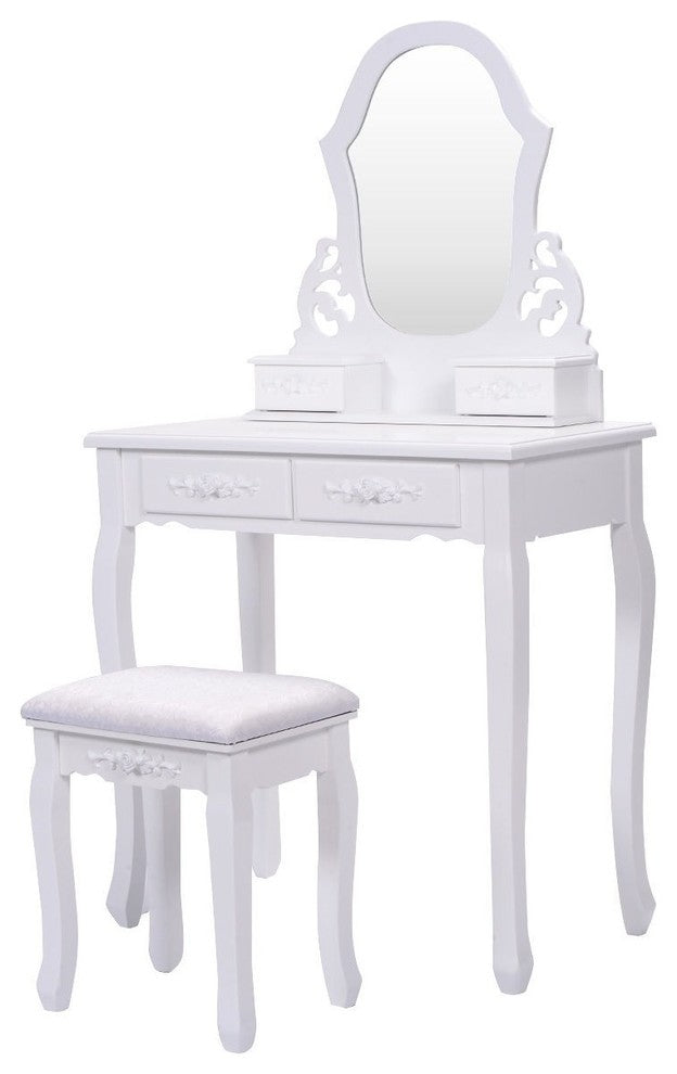 Modern Vanity Makeup Dressing Table With a Mirror and 4 Drawers, White