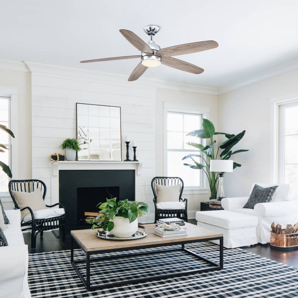 52" Indoor LED Ceiling Fan with Remote Control, Reversible Motor