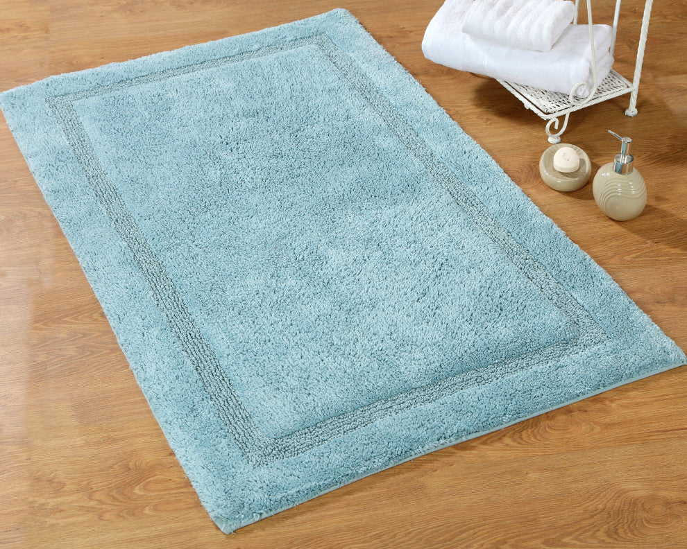 Bath Rug Cotton Solid Color Regency Pattern, Arctic Blue, 34"x21"