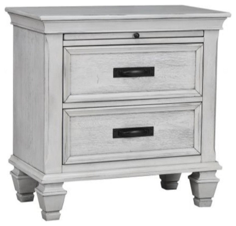 Benzara BM182751 Wooden Nightstand with 2 Drawers and 1 Pull-Out Tray, White