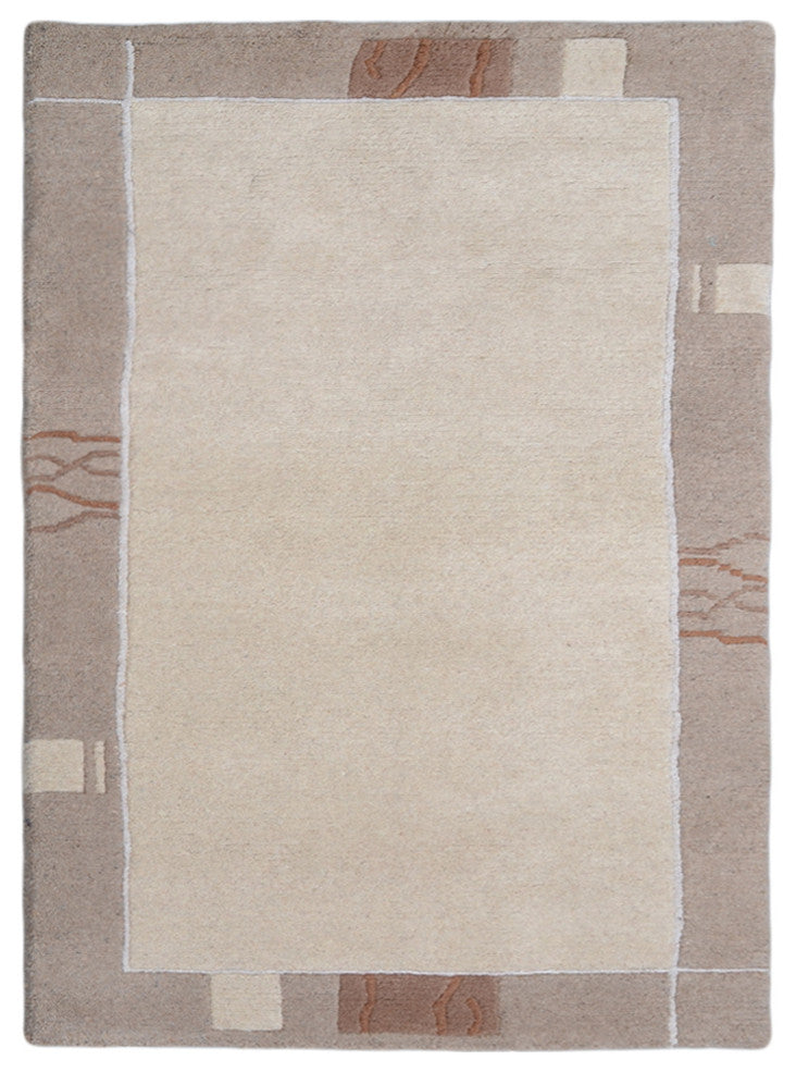 Hand Knotted Tibbati Wool Area Rug Contemporary Beige