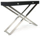 Black Ostrich Leather Console Table With Stainless Steel Legs