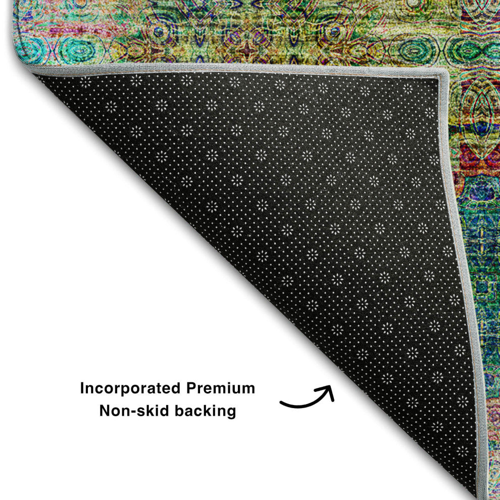 Premium Machine Washable Mayfield AMF557 Green 8' x 8' Round Rug