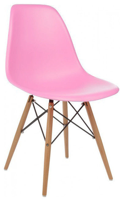 DSW Molded Pink Plastic Dining Shell Chair, Wood Eiffel Legs