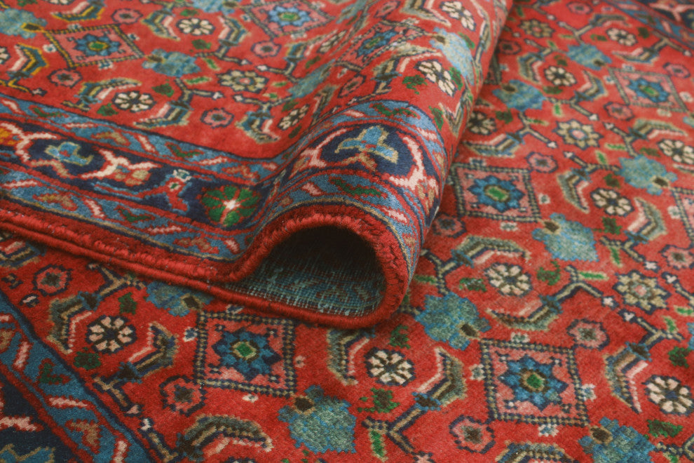 Fine Vintage Distressed Talbert Red/Navy Runner, 3'5x13'5
