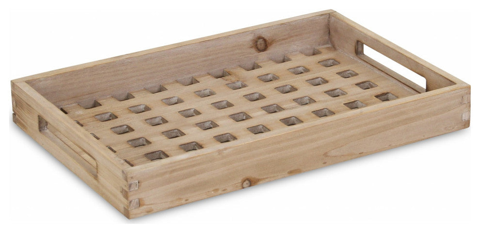 Brown Wood Grid Pattern Tray
