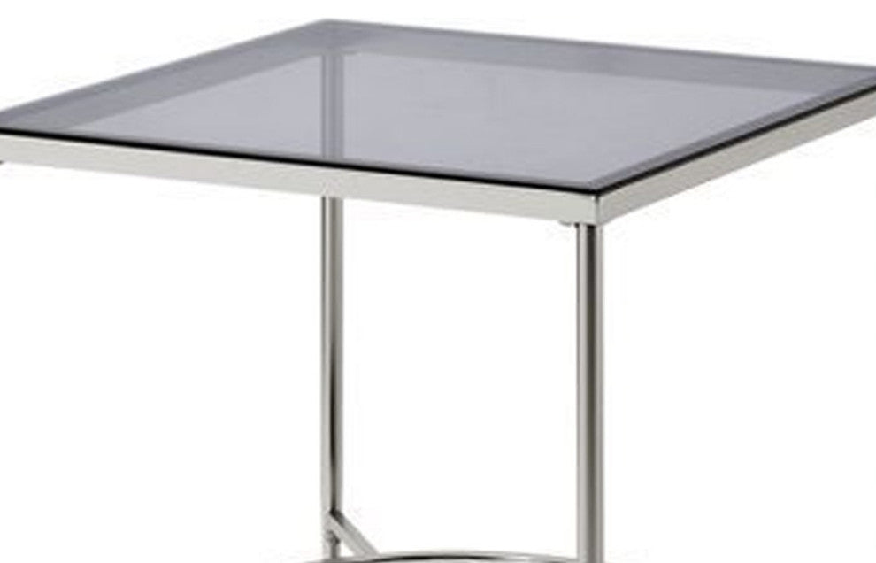 Benzara BM262119 End Table With Textured Round Shelf, Silver