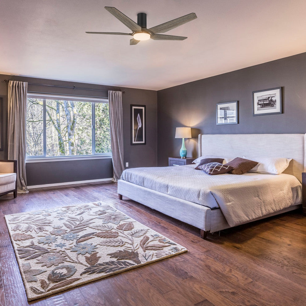 CARRO Smart Voice Control Ceiling Fan with Dimmable LED Light and Remote, Walnut, 52" Flush