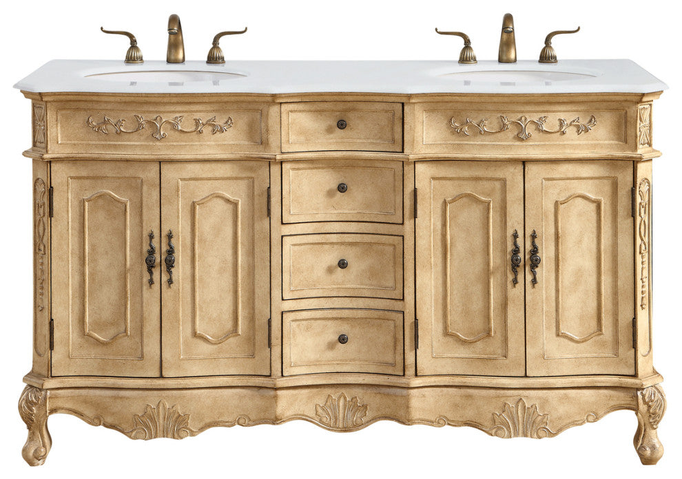 60" Double Bathroom Vanity, Vintage Mint