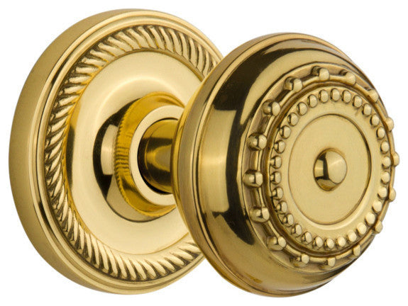 Rope Rosette Privacy Meadows Door Knob, Polished Brass
