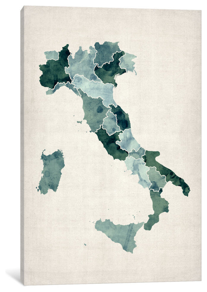 "Watercolor Map Of Italy" Wrapped Canvas Art Print, 18x12x1.5