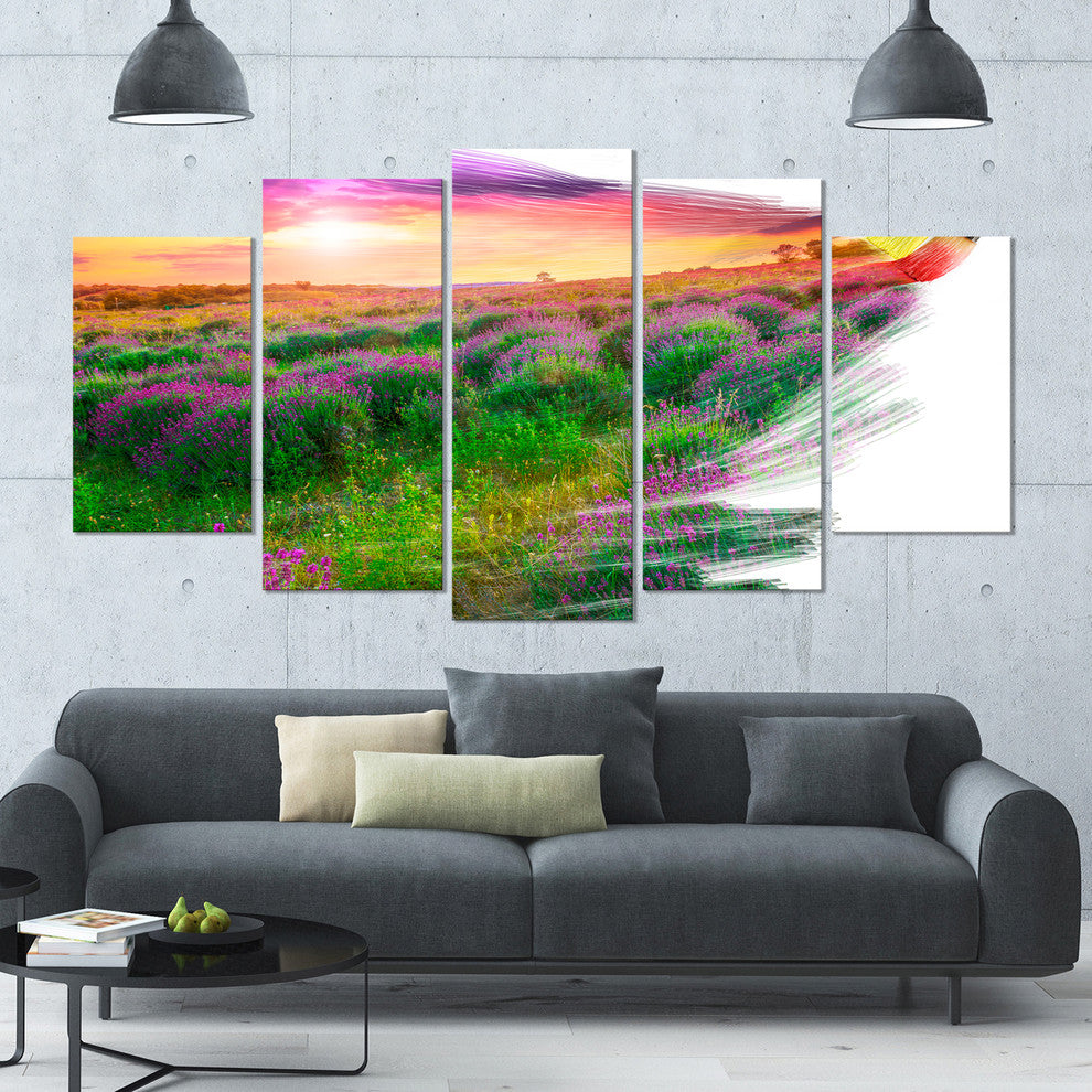 Brushes Painting the Nature, Landscape Canvas Art Print, 60"x32", 5 Panels