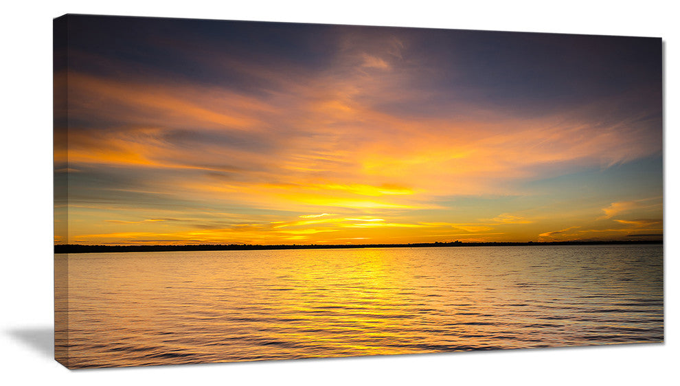 "Yellow Sunrise Light Hitting Waters" Seashore Canvas Print, 32"x16"