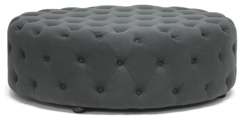 Cardiff Linen Tufted Ottoman, Gray