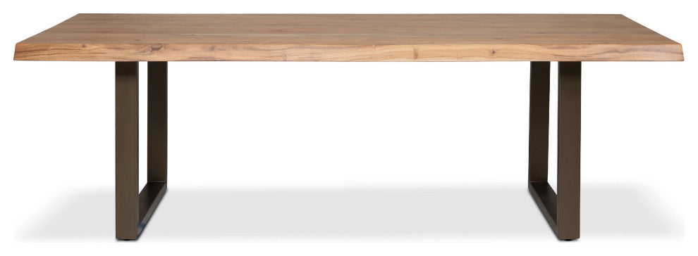 Brooks Dining Table, U Base, 40"x116", Teak Top, Brass Base