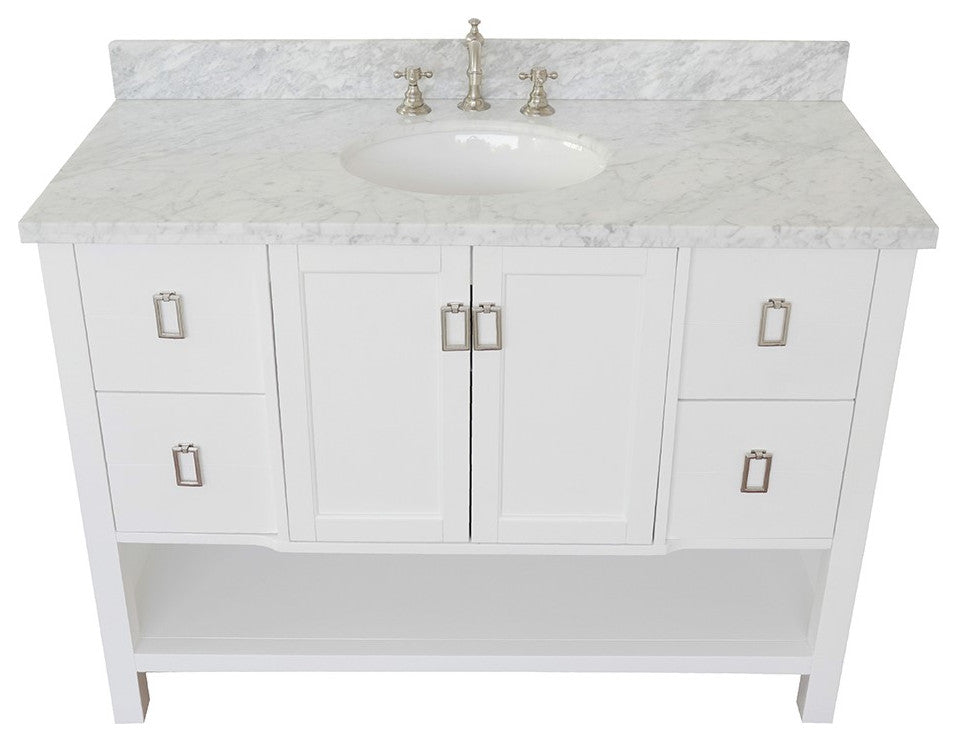 49" Single Vanity, White Finish With White Carrara Top