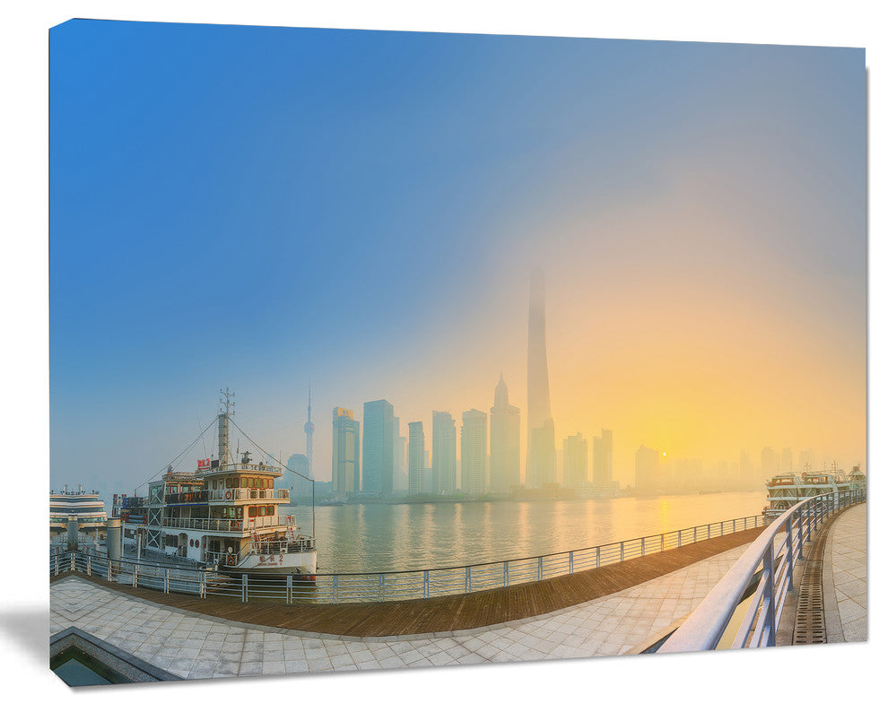 Shanghais Night with Lights, Cityscape Canvas Art Print, 40"x30"