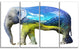 Elephant Double Exposure Illustration, Animal Canvas Print, 48"x28", 4 Panels