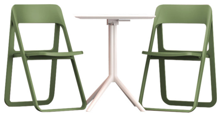 Dream Folding Outdoor Bistro Set With White Table and 2 Olive Green Chairs